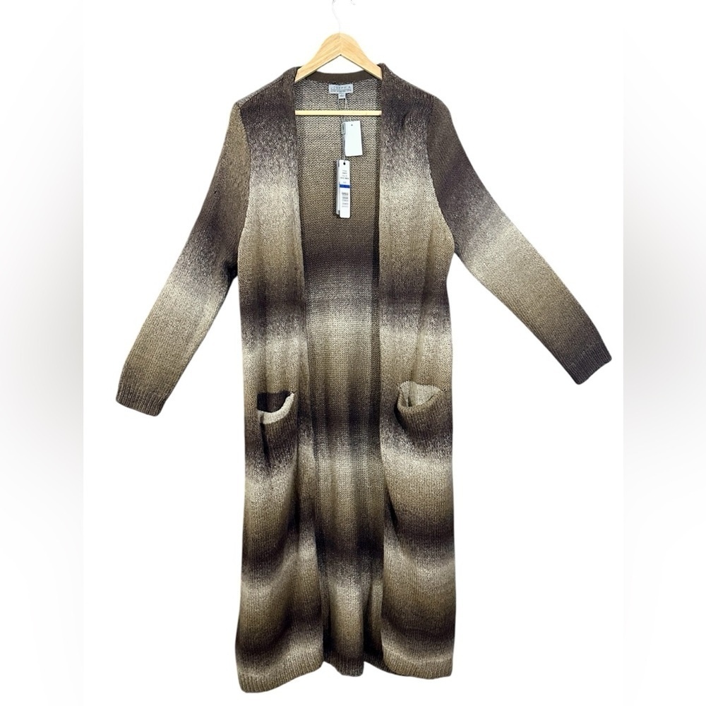 Joseph A Beige Ombre Duster Cardigan Large Long Knit Cozy Minimalist Boho Style